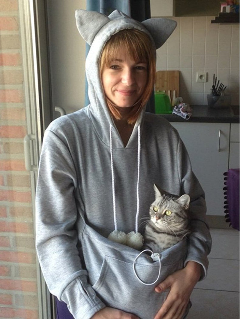 Womens Pet Carrier Shirts Kitten Puppy Holder Animal Pouch Hood Sweatshirt X-Large-XX-Large Light Grey - PawsPlanet Australia
