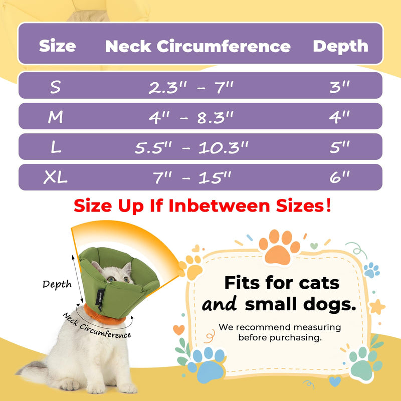 Cat Cone Collar Soft - Adjustable Recovery Collar for Cats & Small Dogs,Cute Waterproof E-Colar to Stop Licking & Scratching After Surgery Elizabethan Neck Cone(Green, XL) Green XL(Neck:7"-15")