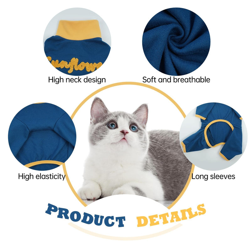 T'CHAQUE Sticky Hair Cat Onesie Pajamas, Soft Long Sleeve Cat Clothes, Anti-Shedding, Surgery Recovery Suit, Wound Protection & Preventing Licking, Kitten Sweaters for Male & Female-M