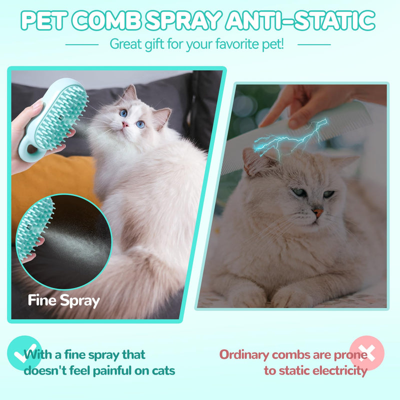 Cat Steam Brush, Pet Steam Brush, Spray Comb for Cats Massage Shedding,Water Brush for Dogs/Cats Steaming Cat Grooming Brush for Removing Tangled and Loose Hair Steam Brush for Cats (Green) Green - PawsPlanet Australia