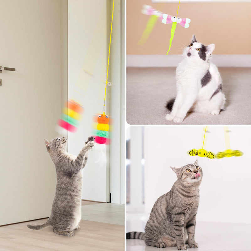 Coppthinktu 8 PCS Interactive Cat Feather Toys Hanging Cat Toys, Door Hanging Cat Toy Cat Teaser Retractable Cat Door String Toys Mouse Hunting Toy for Indoor Cat Kitten Self Play Chase Exercise