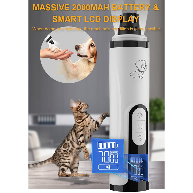 Silent Groom Pro for Dogs, 3 Speed Dog Nail Grinders, Silent Groom Pro Dog Nails with Led Lights, Rechargeable USB Charging Pet Nail Grinder, with Replacement Grinding Heads for Dogs, Cat White-A