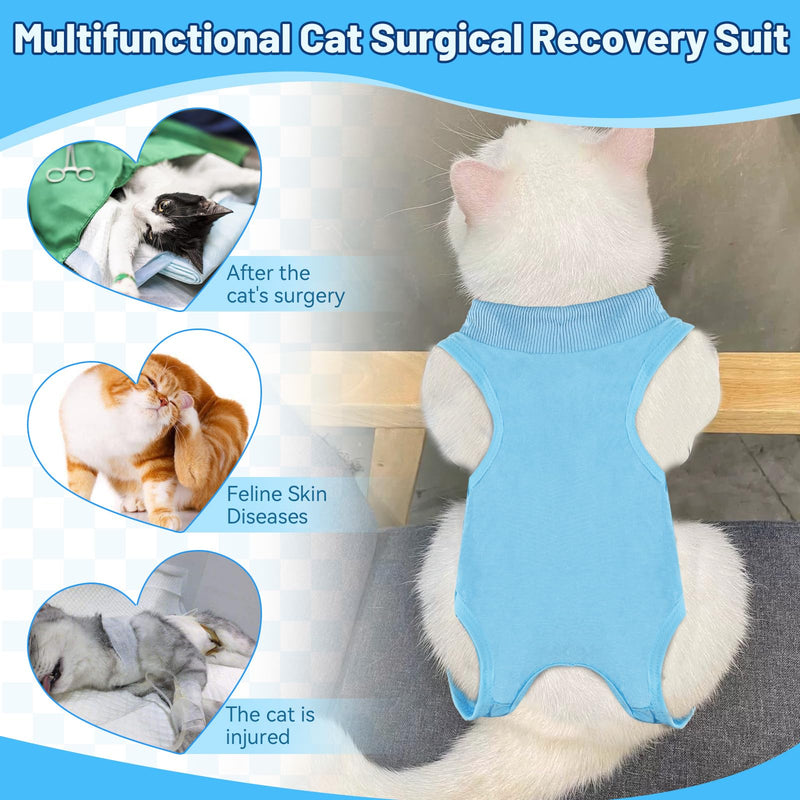 2PCS Blue Breathable Modal Cotton Cat Surgery Recovery Suit - Size L (Fits 8-14Kg), Elastic Lick-Proof Female Cat Onesie with Adjustable Collar, Pet Care for Spay Recovery & Weaning (L)