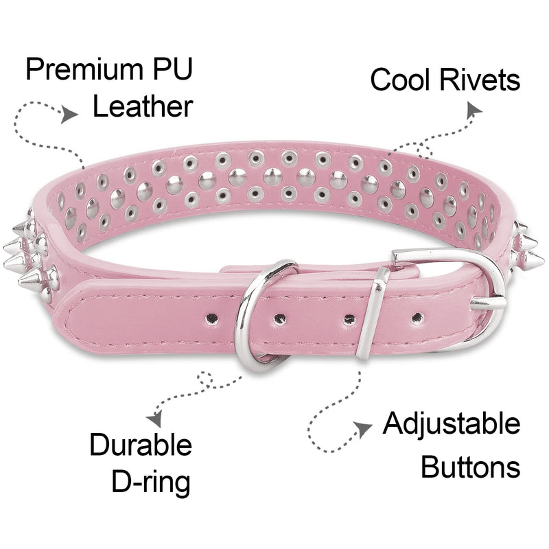 Dog Collars for Medium Dogs with Leash, Epesiri Spiked Dog Collar for Large Dogs, Girl Pink Dog Collar, Studded Rivet Pit Bull Leather Dog Collar Durable Cat Collar for Small Medium Large Pet Gift M=11.8"-12.6" - PawsPlanet Australia