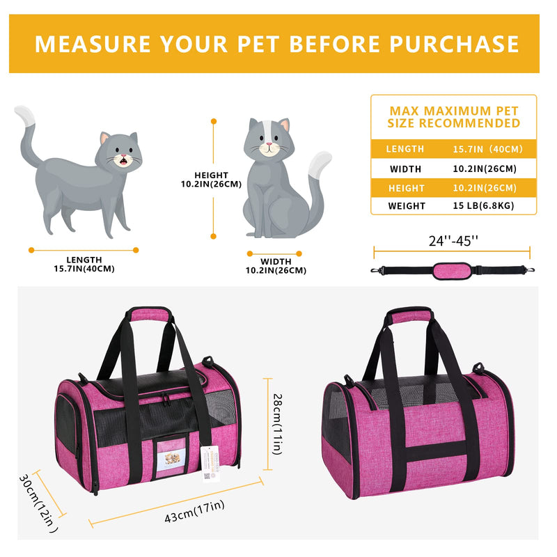 Cat Carrier for Cats Small Dogs, Kitten,Puppy Pet Carrier for Small Medium Cats Under 15lb, Collapsible Soft Sided TSA Approved Travel Carrier, Red - PawsPlanet Australia