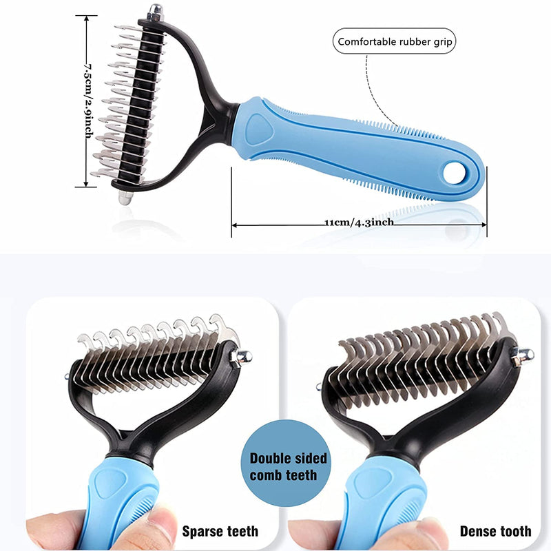 Undercoat Rake for Dogs, Dematting Tool Set - Large Dog Grooming Rake + Double Row Stainless Steel Pins Deshedding Comb, Pet Under Coat Brush for Long Hair Cat, Dog, Hores - PawsPlanet Australia