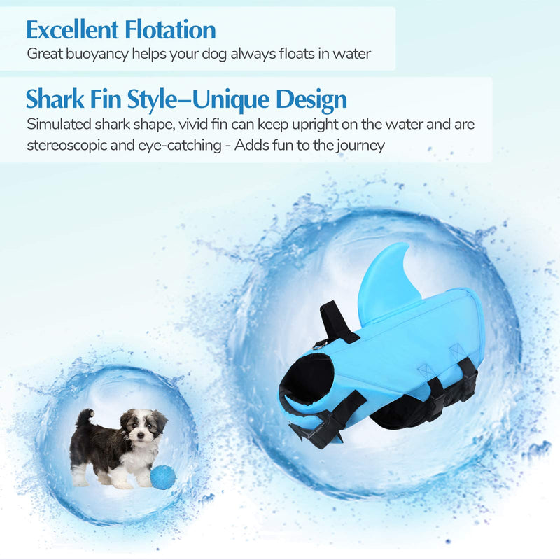 SUNFURA Shark Life Jacket for Dogs, Reflective Dog Life Vest for Swimming Boating Pool, High Flotation Dog Safety Swimsuit Adjustable Pet Life Preserver for Small Medium Dogs, Blue L Large - PawsPlanet Australia