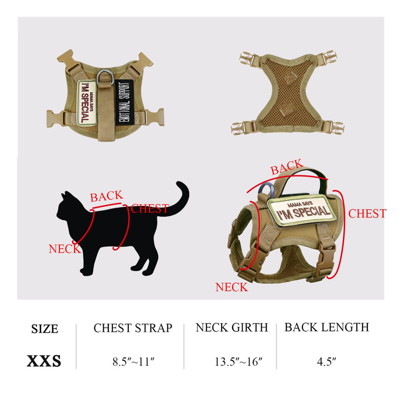 Tactical Cat Harness for Walking Escape Proof, Soft Mesh Adjustable Pet Vest Harness for Large Cat,Small Dog (Medium, Khaki) Medium