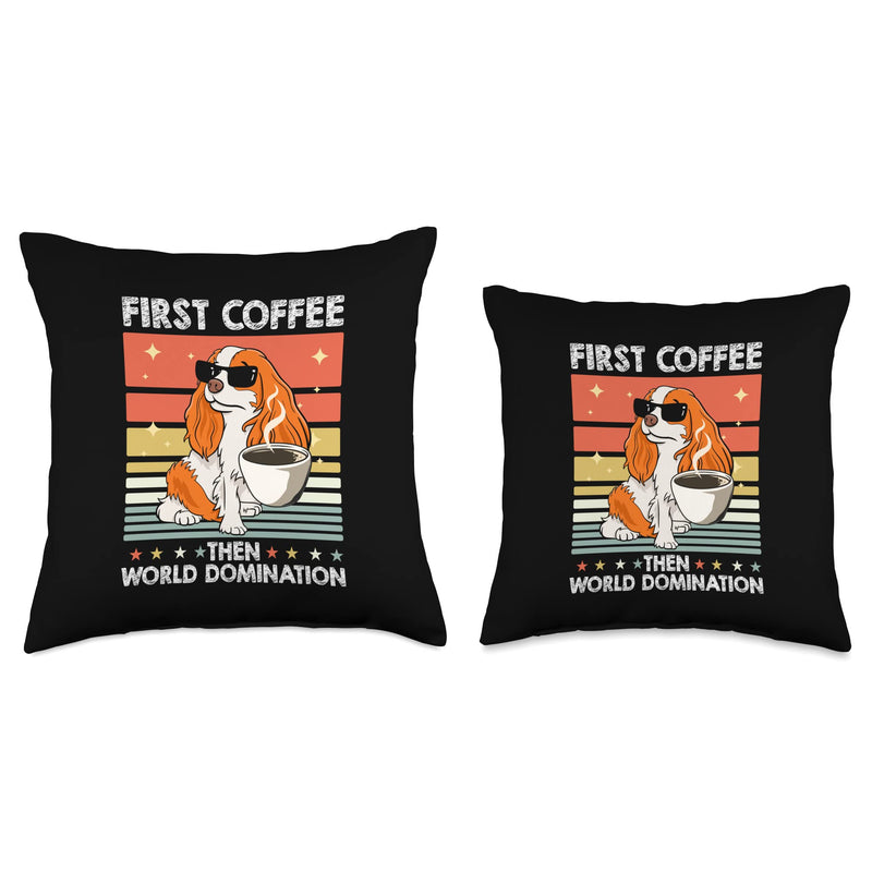 Retro Pet Sunglasses Coffee - Vintage King Charles Cavallier Throw Pillow 16x16 - PawsPlanet Australia