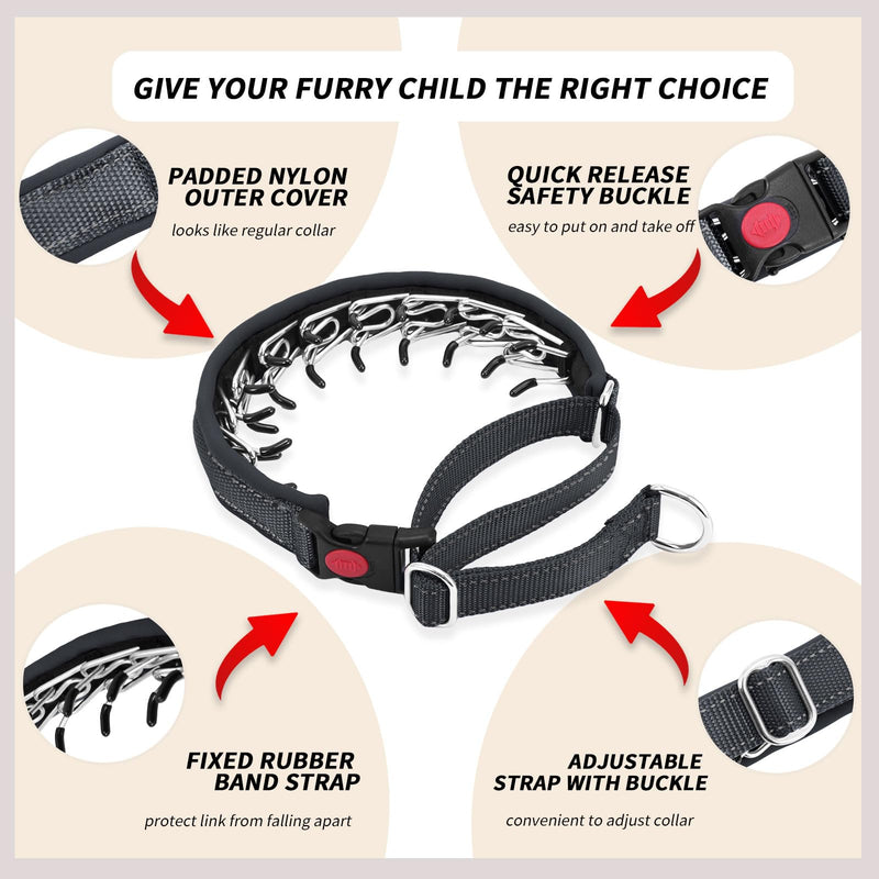 Martingale No Pull Dog Collar for Large Medium Small Dogs, Heavy Duty Nylon Reflective Adjustable Anti Pull Slip Collar with Buckle for Training Walking L Black Black L (19"-26" Neck, 1.5" Wide) - PawsPlanet Australia