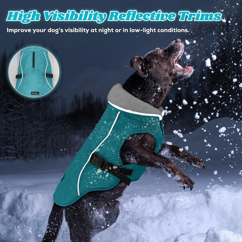 EMUST Dog Coat Winter, Waterproof Pet Snow Jacket for Winter, Adjustable Small/Medium/Large Dog Coat, Turquoise, L Large