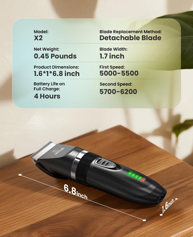 oneisall Quiet Cat Clippers for Matted & Long Hair, 2-Speed Cordless Pet Shaver Grooming Kit for Cats, Small Dogs & Animals (Black) Black - PawsPlanet Australia