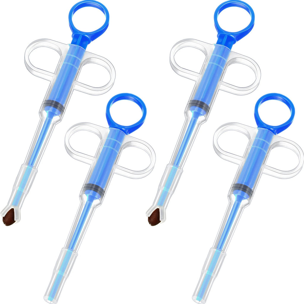 Nuanchu 4 Pieces Pet Pill Plunger Popper for Small Cats Dogs Pill Gun Dispenser Shooter Pet Piller Soft Tip Tablet Syringe Pusher Animal Medicine Feeder for Feeding Accessories (Blue) Blue