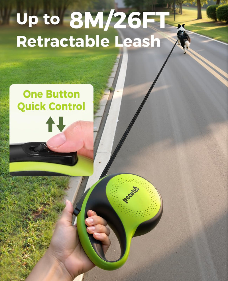 Retractable Dog Leash with Flashlight, 26ft Heavy Duty Retractable Pet Leash with Light, One-Button Control, Anti-Twist Protection, Reflective Leashes for Medium Large Pets Dogs Up to 110 lbs Green with LED light Large-26ft - PawsPlanet Australia