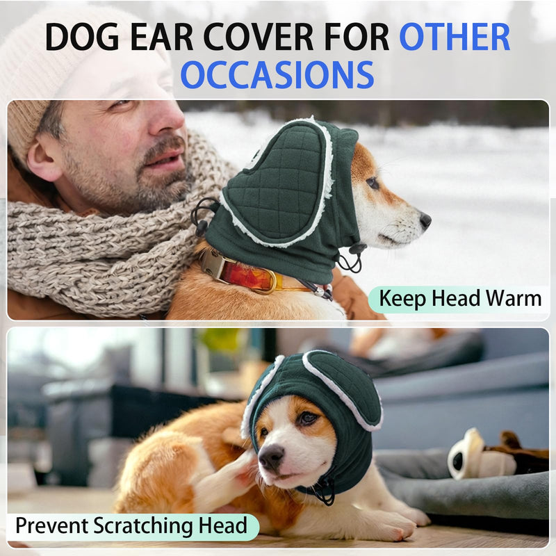 MIGOHI Soft Dog Ear Muffs Noise Protection,Ear Covers for Dogs,Dog No Shake Ear Wrap for Hematoma,Calming Hoodie Quiet Ears Head Warps for Medium Large Dogs Groom,Bath,Thunderstorms,Firework,XL,Green Green X-Large