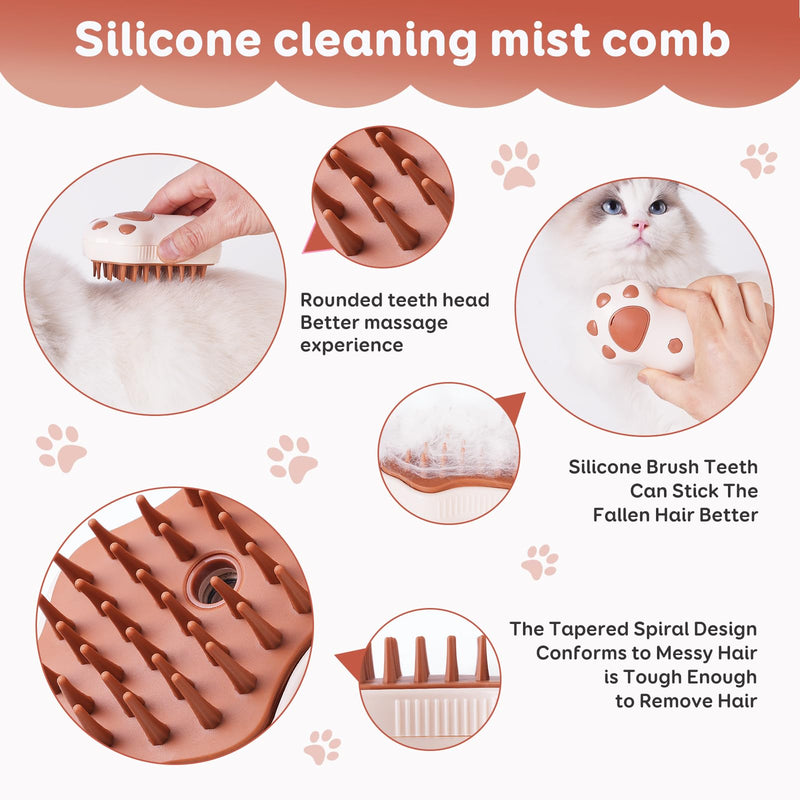 Cat Steam Brush - Self Cleaning Steamy Cat Brush for Massage, Cat Brushes for Indoor Cats, Steamy Cat Brush for Shedding, Steam Pet Brush for Removing Tangled and Loosse Hair Cat Paw Model brown - PawsPlanet Australia