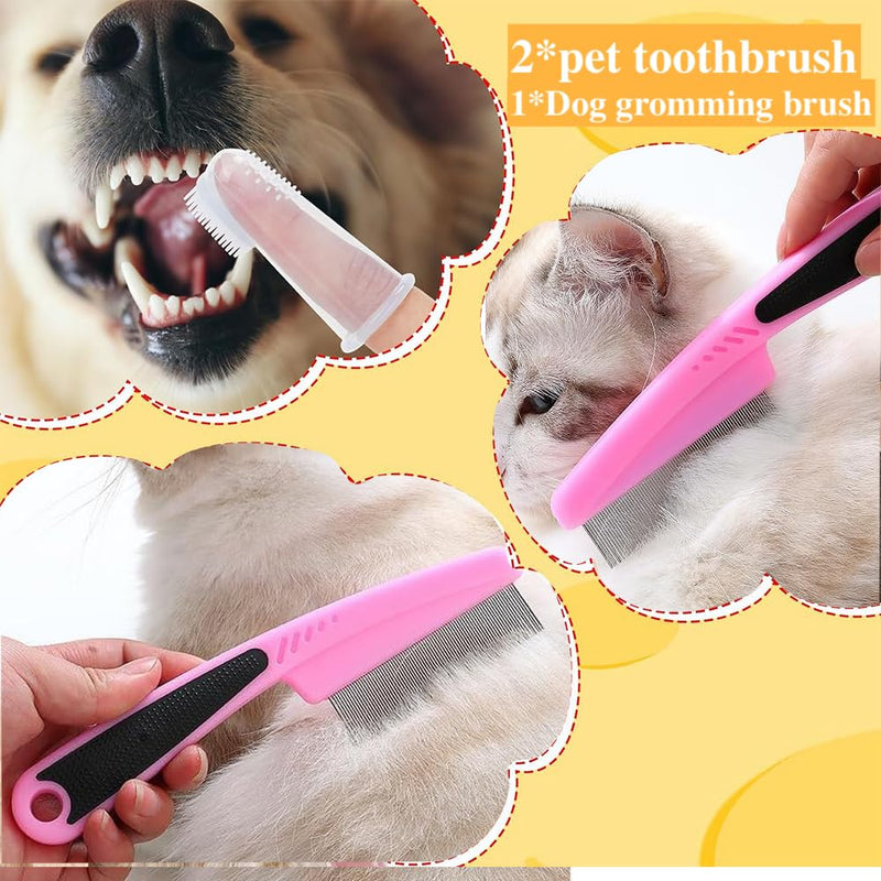 7 Pcs Cat Dog Brush Grooming Kits, Self-Cleaning Slicker Brush, Pet Nail Clipper and File, Flea Comb, Pet Shampoo Bath Brush, Pet Finger Toothbrush, Storage Bag (Pink) Pink - PawsPlanet Australia