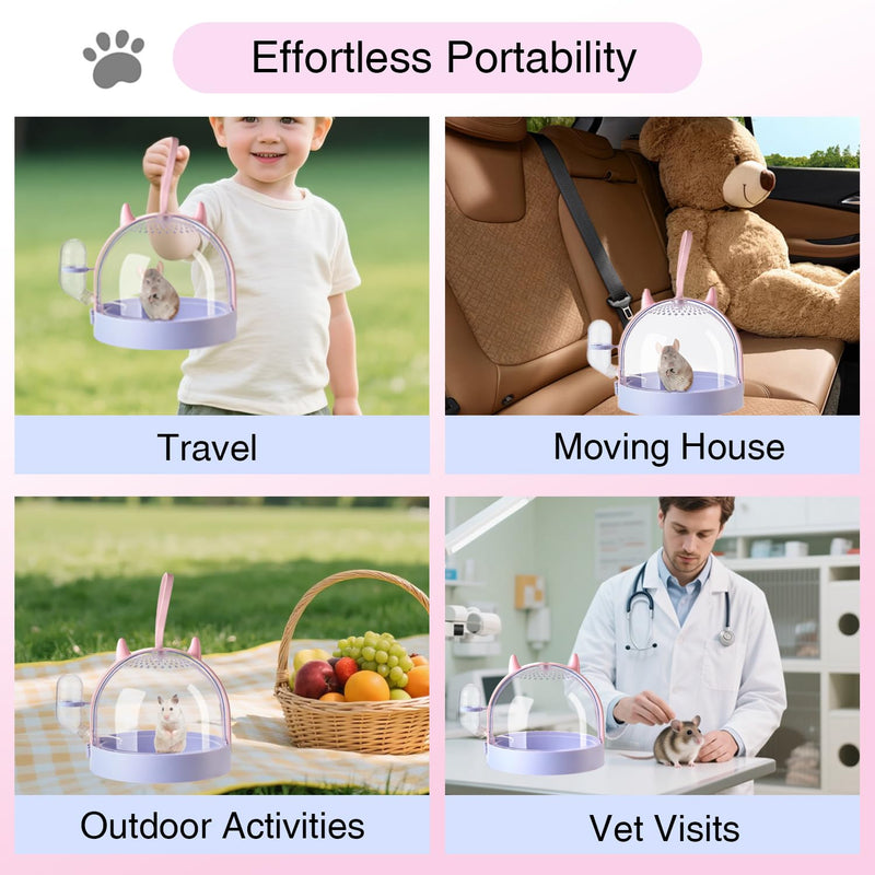 Hamster Carrier Cage, Portable Small Pet Carrier Cage with Pink Little Devil Design & Drinking Bottle Accessories for Dwarf Hamster, Guinea Pig, Chinchilla, Gerbils, Mouse, Hedgehog, Travel Friendly - PawsPlanet Australia