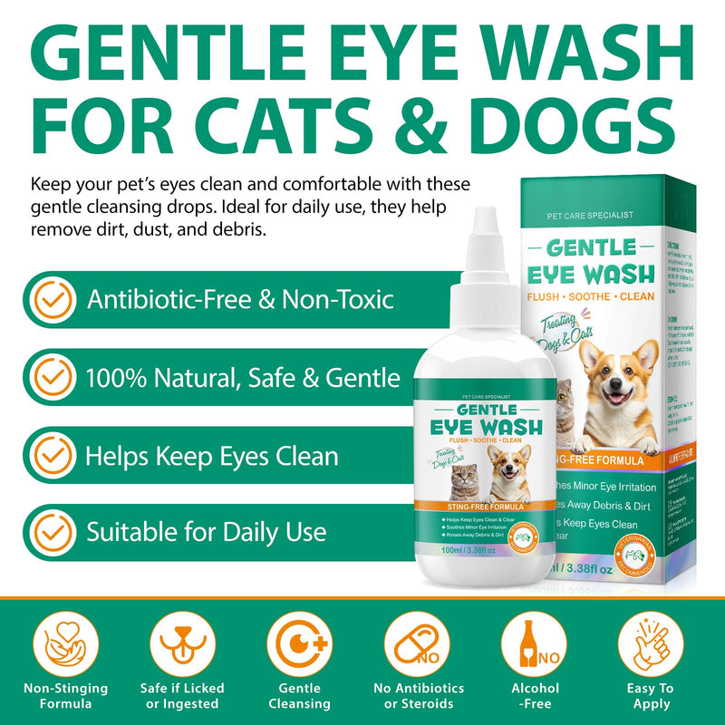 Dog Eye Drops 100ml, Eye Drops for Dogs and Cats, Relieve Eyes Itching & Irritation, Pink Eye & Allergies Symptoms, Effective Tear Stain Remover