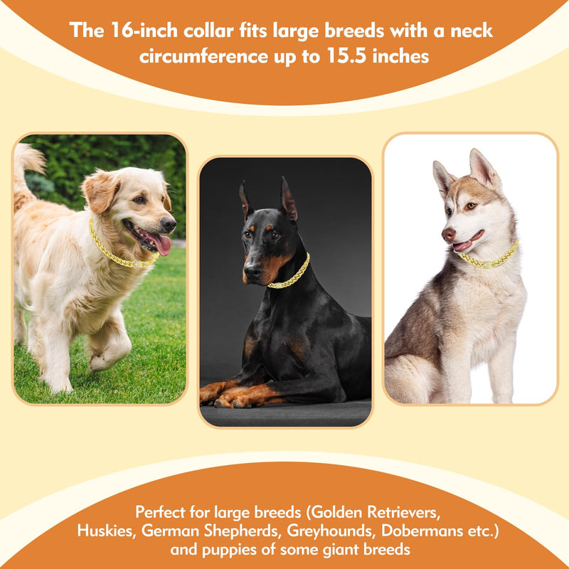 Gold Chain Collar for Medium Large Dogs - Cuban Link Dog Necklaces for Medium Dogs with Secure Buckle, Luxury Metal Chain Collar, Golden Pet Jewelry Accessories (14 inch) 14 inch - PawsPlanet Australia