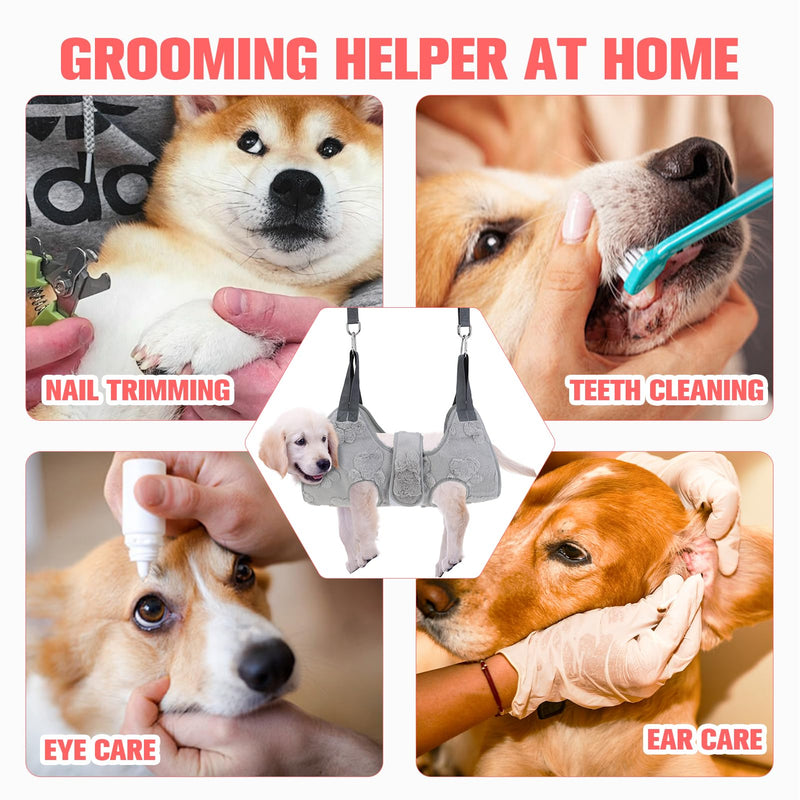 PAWCHIE Dog Grooming Hammock Harness for Dogs & Cats with Pet Nail Clipper Trimmer,Cat Hanger Sling for Trimming Clipping Nails,Warm Plush Dog Hammock Restraint Bag for Small Medium Large Dogs,Grey S Grey 1 - PawsPlanet Australia