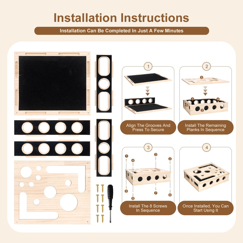 Cat Scratch Puzzle Enrichment Box, Maze Cat Nail File Scratcher & Built-in Sandpaper, Wooden Cat Nail File Enrichment Box, Stress-Free Alternative to Trimming Your Nails