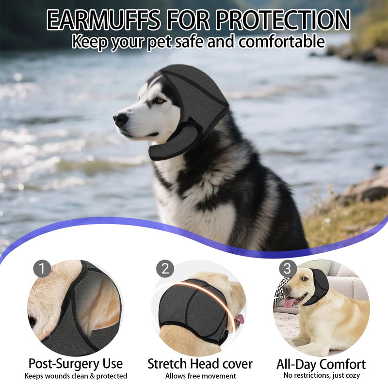 Dog Ear Defenders, Waterproof & Warm Dog Ear Protectors for Grooming, Bathing, Swimming, Adjustable Calming Noise-Reducing Dog Calming Hood (M) M(Head Circle:14"-19")