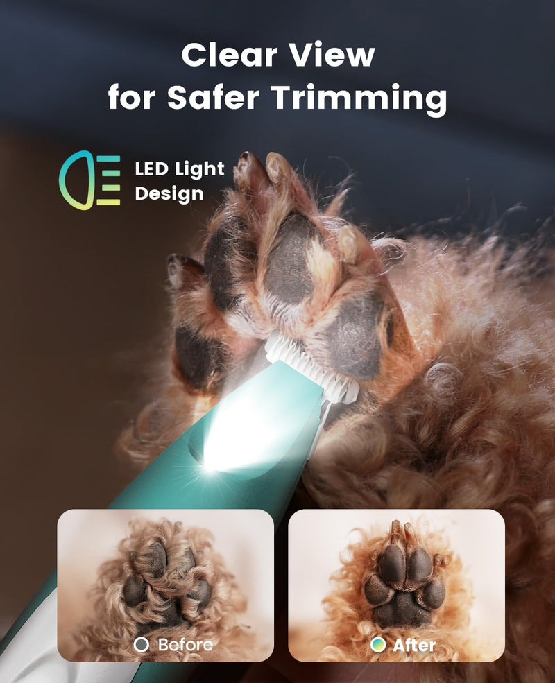 oneisall Low Noise Dog Paw Trimmer with LED Light, Paw Trimmer for Dogs 0.8inch/20mm Widen Blade, 35dB Cordless Electric Pet Paw Grooming Clippers for Paws, Ears, Face, Rump (Green) Green - PawsPlanet Australia