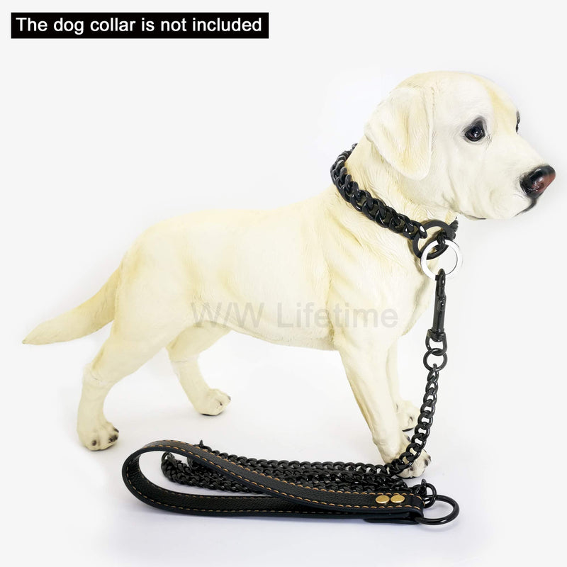 Black Chain Dog Leash - Heavy Duty Metal Chew Proof Leash with Leather Padded Handle for Large Medium Dogs (11MM, 4.5ft) Black - PawsPlanet Australia