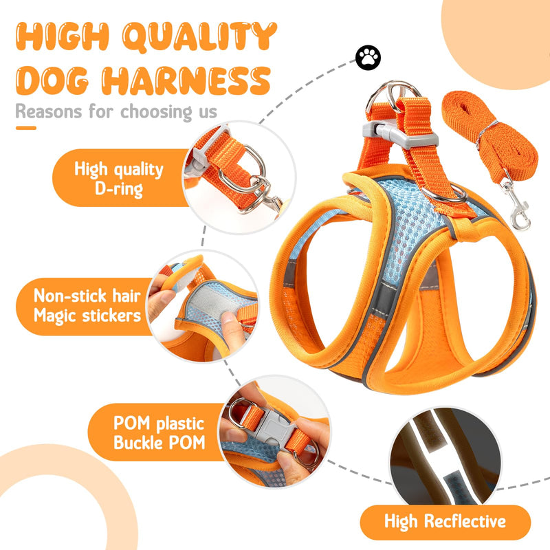 【Escape-Proof Guarantee】 Jieffifa Cat Harness and Leash Set - Adjustable Soft Vest, Reflective Step-in Design for Safe Walking (XXS, Orange/Blue) Orange/bule - PawsPlanet Australia