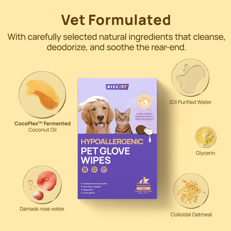 HICC PET Cleaning Deodorizing Glove Wipes for Dogs & Cats, Vet Recommended Hypoallergenic Pet Cleaning and Hydrating Glove Wipes, Nourish Fur Coconut Oil Pet Bathing Wipes for Horse Coat Care - PawsPlanet Australia