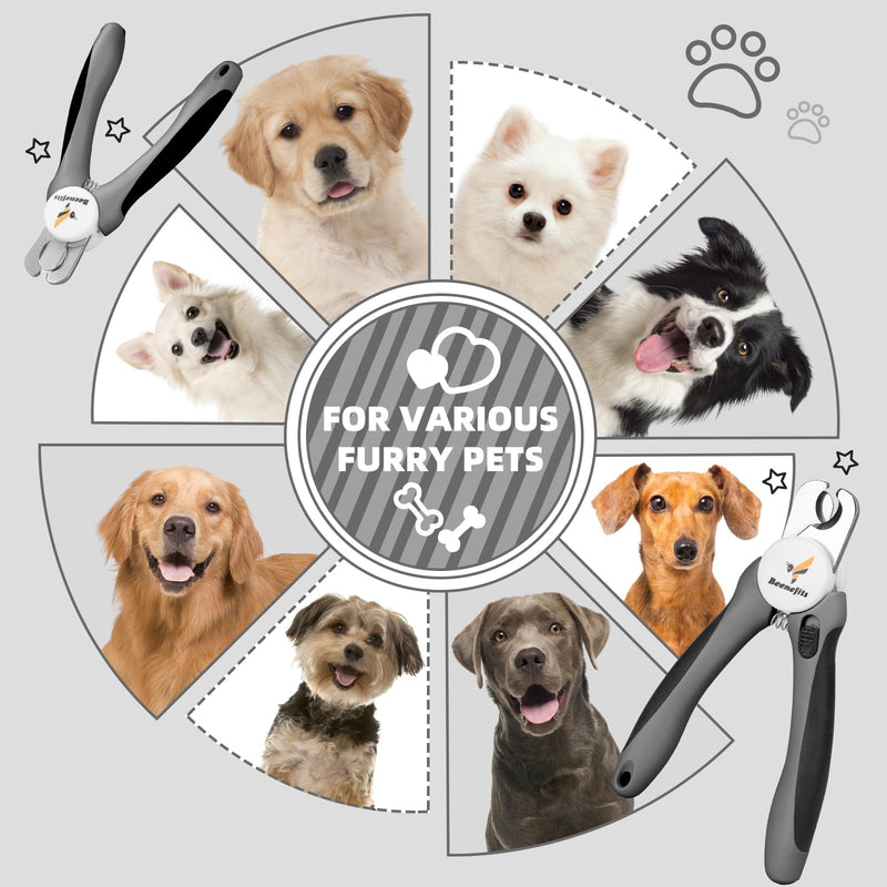 Large Dog Nail Clippers with Sharp Stainless Steel Blade for Smooth Cutting, Ergonomic TPE Handle Special Baffle to Avoid Flying Nail Fragments, Hidden Nail File (Large/Medium), Black Large - PawsPlanet Australia