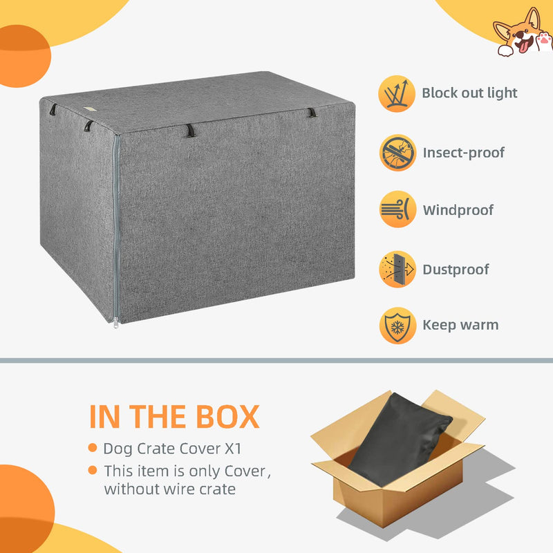 Dog Crate Cover - Kennel Cover Fit for 24 Inch Dog Crate, Double Door Polyester Crate Cover for Wire Dog Crate Indoor Outdoor Protection, Grey - PawsPlanet Australia