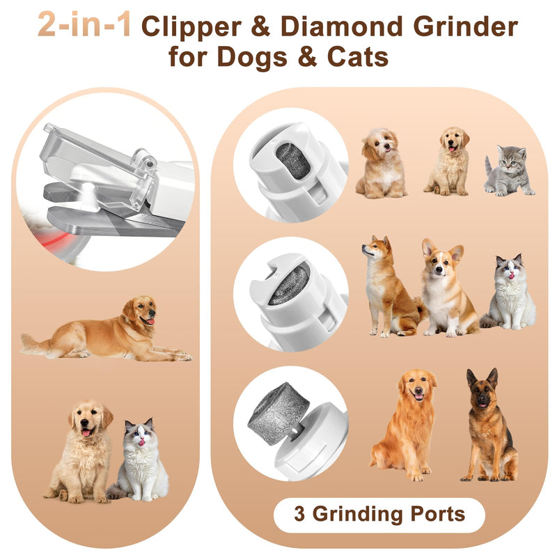 2-in-1 Dog Nail Clippers and Cat Nail Clippers with Light, Quick Sensor and Safety Guard, USB Rechargeable Pet Nail Trimmer with 2 LED Lights for Large Medium Small Dogs and Cats (White) White - PawsPlanet Australia