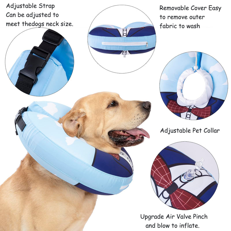 Inflatable Dog Cone Collar,Waterproof Soft Dog Donut Cone for Large Medium Small Dogs Cats, Recovery Dog E-Collar Alternatives After Surgery (Suit Blue, X-Large) Suit Blue - PawsPlanet Australia