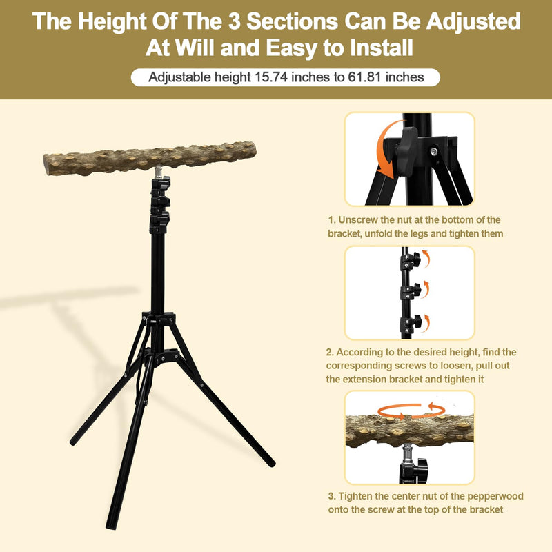 16-63 Inch Height Adjustable Bird Perch Pepper Wood Bird Training Perch Stand Parakeet Perches Indoor and Outdoor Parrot Stands for Small to Medium Bird Floor Bird Perch - PawsPlanet Australia