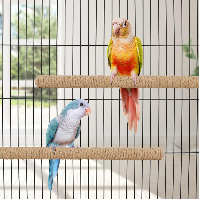 Hypeety Bird Perch Stand Natural Wood Parrot Hemp Rope Perch Birdcage Accessories Perch Standing Toy for Bird Parrot Macaw Cockatoo African Greys Budgies Parakeet 2Pcs (30cm/11.81in) 30cm/11.81in
