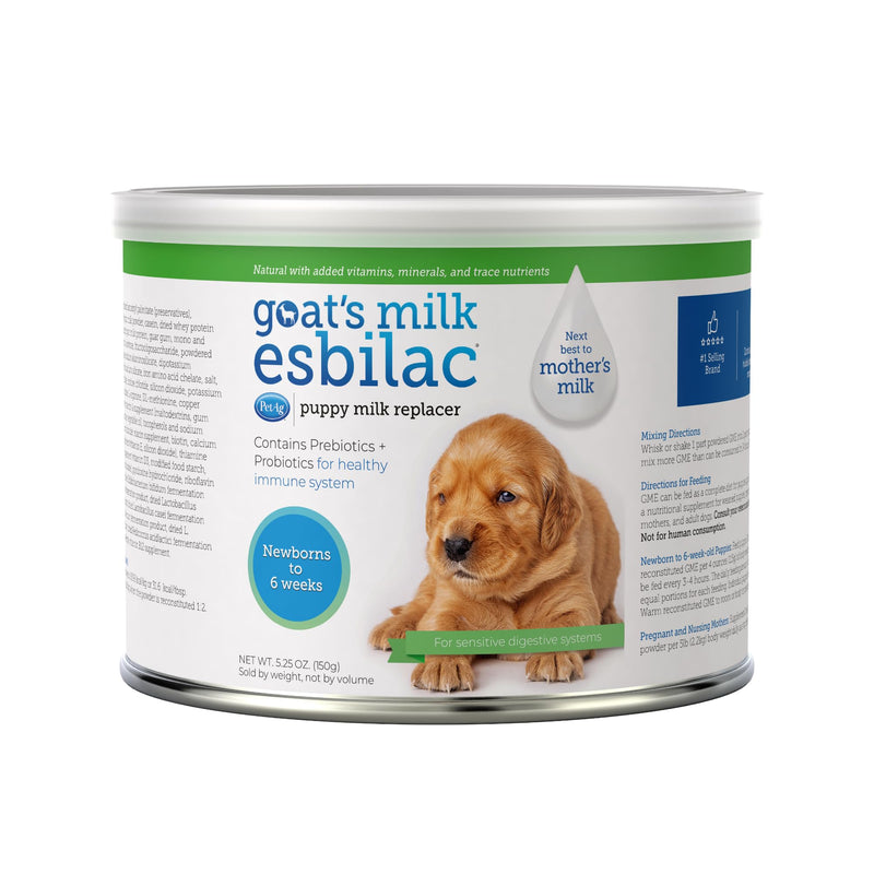 Pet-Ag Goat’s Milk Esbilac Powder - 5.25 oz - Powdered Puppy Formula with Prebiotics, Probiotics & Vitamins for Puppies Newborn to Six Weeks Old - for Sensitive Digestive Systems 5.25 Ounce (Pack of 1)