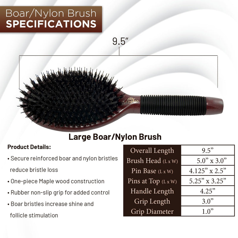 Kenchii Boar and Nylon Bristle Dog/Cat Grooming Brush with One-Piece Maple Body-Choose Size Large, Small (Large) - PawsPlanet Australia