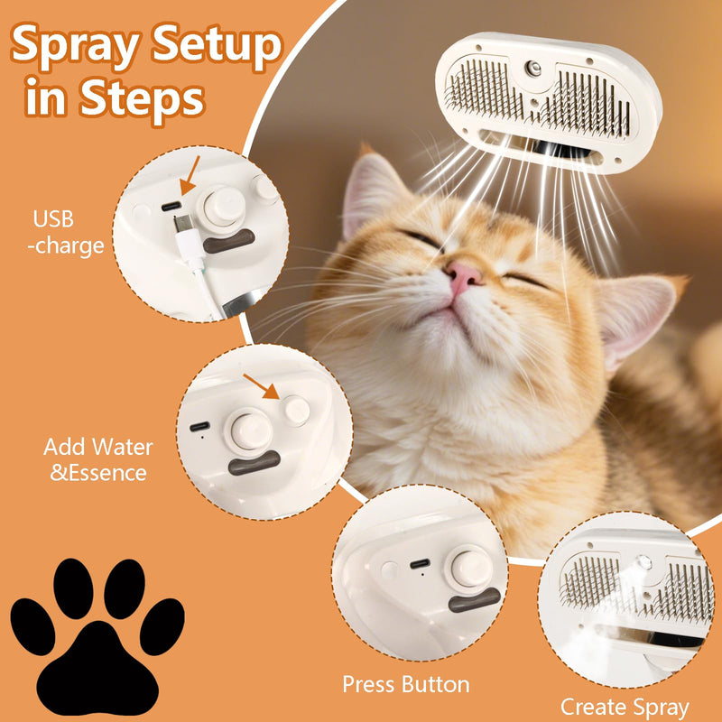 6 in 1 Dog Cat Steam Brush with Dryer - Pet Grooming Spray Brush for Shedding, Drying, Massaging, Deodorizing, Self-Cleaning - Includes Leave-In Pet Hair Care Solution - Easy to Use & Store Hide translation - PawsPlanet Australia