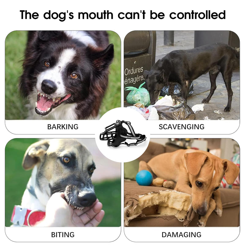 Dog Muzzle, Breathable Basket Muzzles for Small Medium Large Sized Dogs, Adjustable Humane Cage Mouth Cover for Scavenging Grooming Biting Chewing, Allows Panting and Drinking(Soft Rubber, M) - PawsPlanet Australia