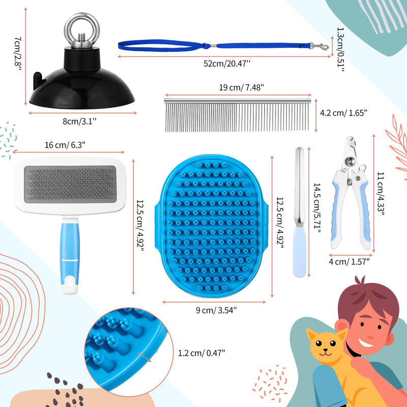 Baderke 6 Pcs Dog Grooming Set with Dog Bathing Leash with Suction Cup, Pin Comb, Straight Comb, Nail Clippers Set, and Bath Brush for Pet Bathing Shower Grooming - PawsPlanet Australia