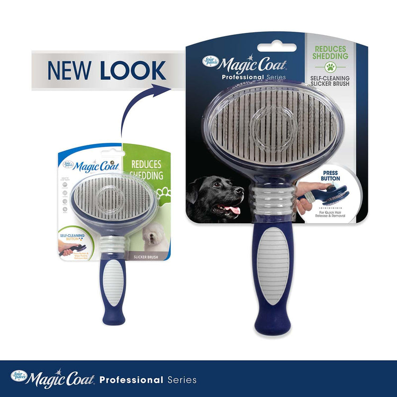 Four Paws Slicker Brush, Professional Series Grooming Brush for Dogs & Cats, Self-Cleaning, Reduces Shedding, All Coat Types, Blue & Grey - PawsPlanet Australia