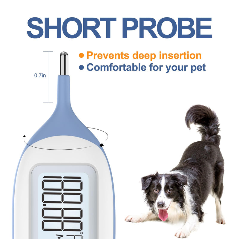Pet Thermometer, Friendly Short Probe,Comfort Flexible,10-Sec Reading, Rectal Thermometer for Dogs Cats,30 Probe Covers Include - PawsPlanet Australia
