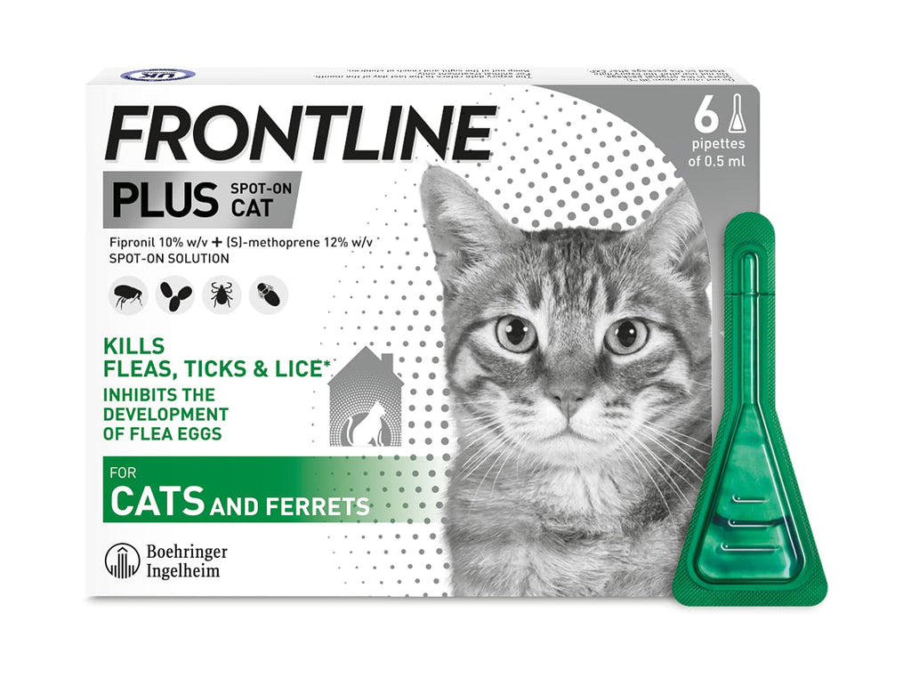 FRONTLINE Plus Flea & Tick Treatment for Cats and Ferrets - 6 Pipettes (Pack of 1) - PawsPlanet Australia