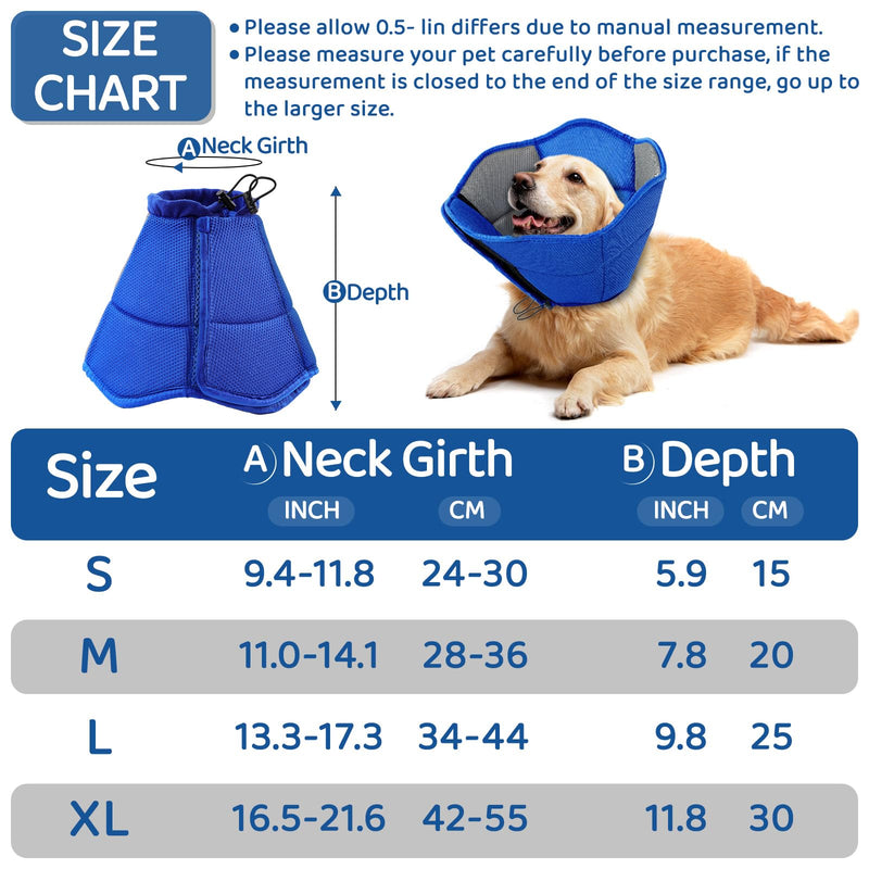 SUNFURA Dog Cone for Dogs After Surgery, Soft Dog Cones Coller for Large Medium Small Dogs, Adjustable Dog Recovery Collars to Stop Licking Protective Dog Cone Alternative for Wound Healing, Blue XL X-Large