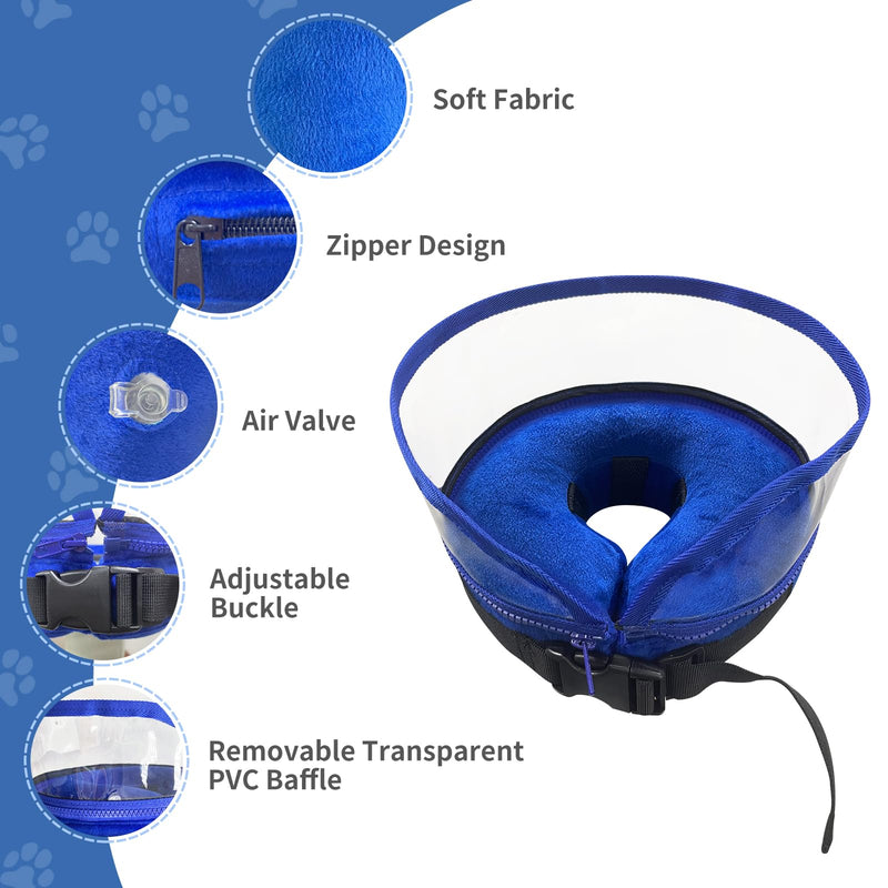 Inflatable Dog Collar for After Surgery, 2 IN 1 Removable Enhanced Anti Licking Baffle for Small Medium Large Dogs Cone Soft Recovery Collars to Anti Scratching (M) M