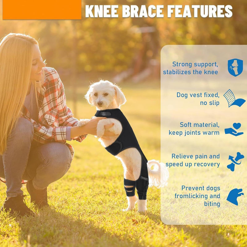 Dog Knee and Hip Bandage - Adjustable Joint Cuff Walking Aid for Dog Hind Legs, with 4 Metal Stabilizers for Hind Leg Support, for Walks, Hikes, and Training
