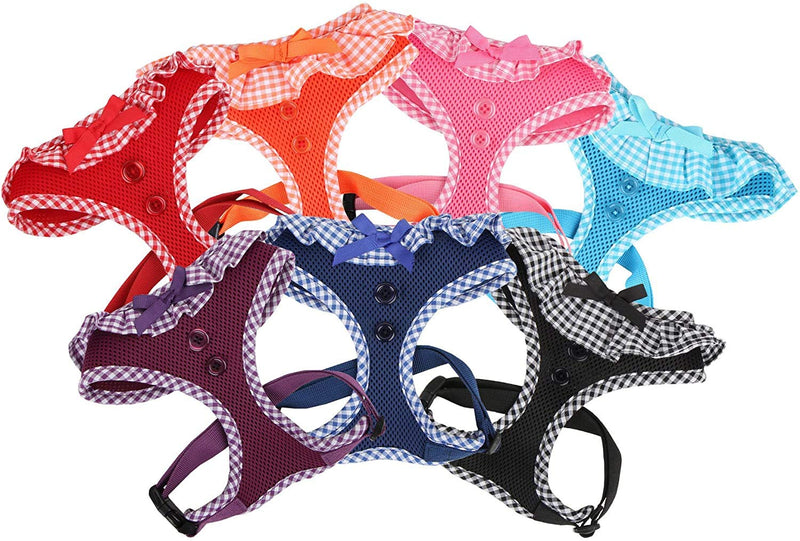 Puppia Vivien Dog Harness small dog - Super soft and comfortable in many colours - Checkered edges - Also usable as Puppy Harness - Anti Pull Dog Lead, Black, XS - PawsPlanet Australia