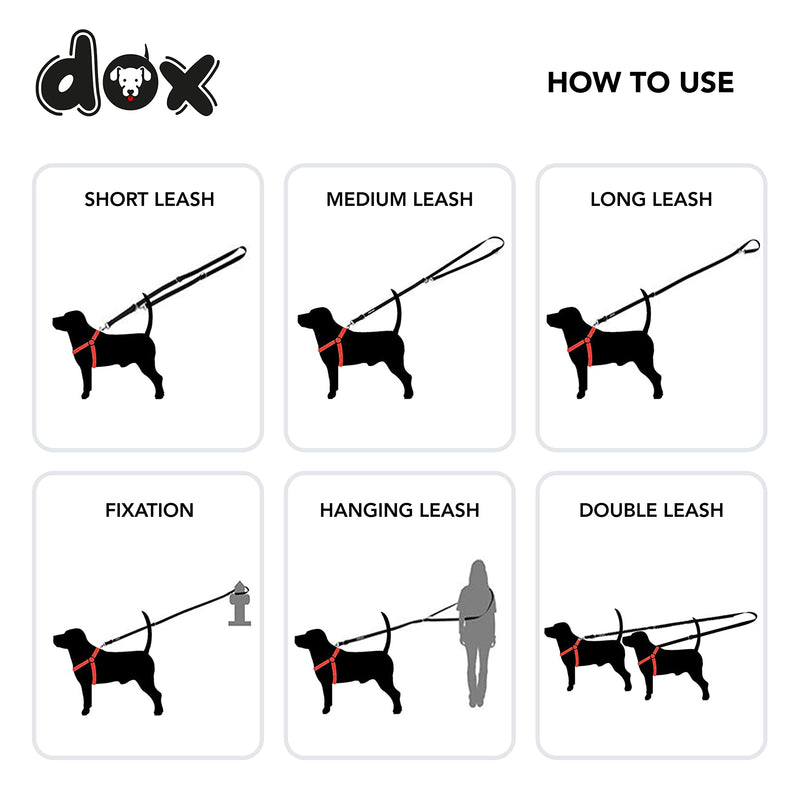 DDOXX Nylon Dog Leash - 6.6 Ft, 3-Way Adjustable Dog Leash - Medium (Red) Red M - 0.8 x 78.7 in - PawsPlanet Australia